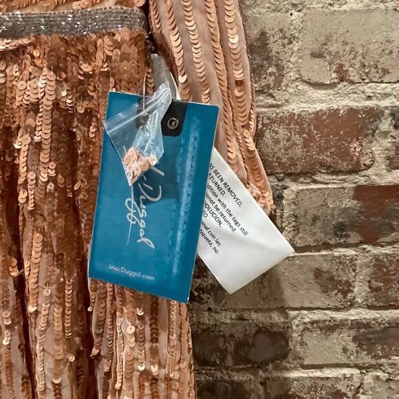 NEW Mac Duggal Sequined Wrap Over 3/4 Sleeve Gown in Apricot Size 18 - Picture 7 of 12